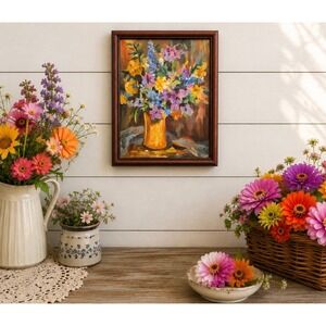Vintage Floral Still Life Oil Painting